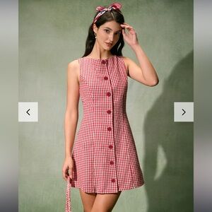 Rihoas The Red Boat Neck Plaid Mini Dress